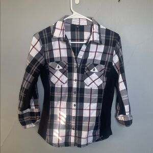 Zac & Rachel M purple white black plaid button down cotton top emo dark academia